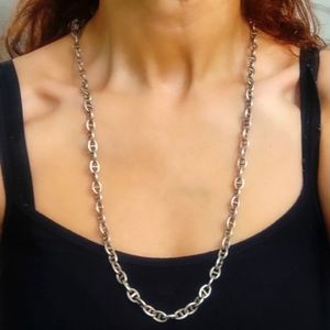 Long 28" Substantial Vintage Sterling Silver Gucci Link Necklace